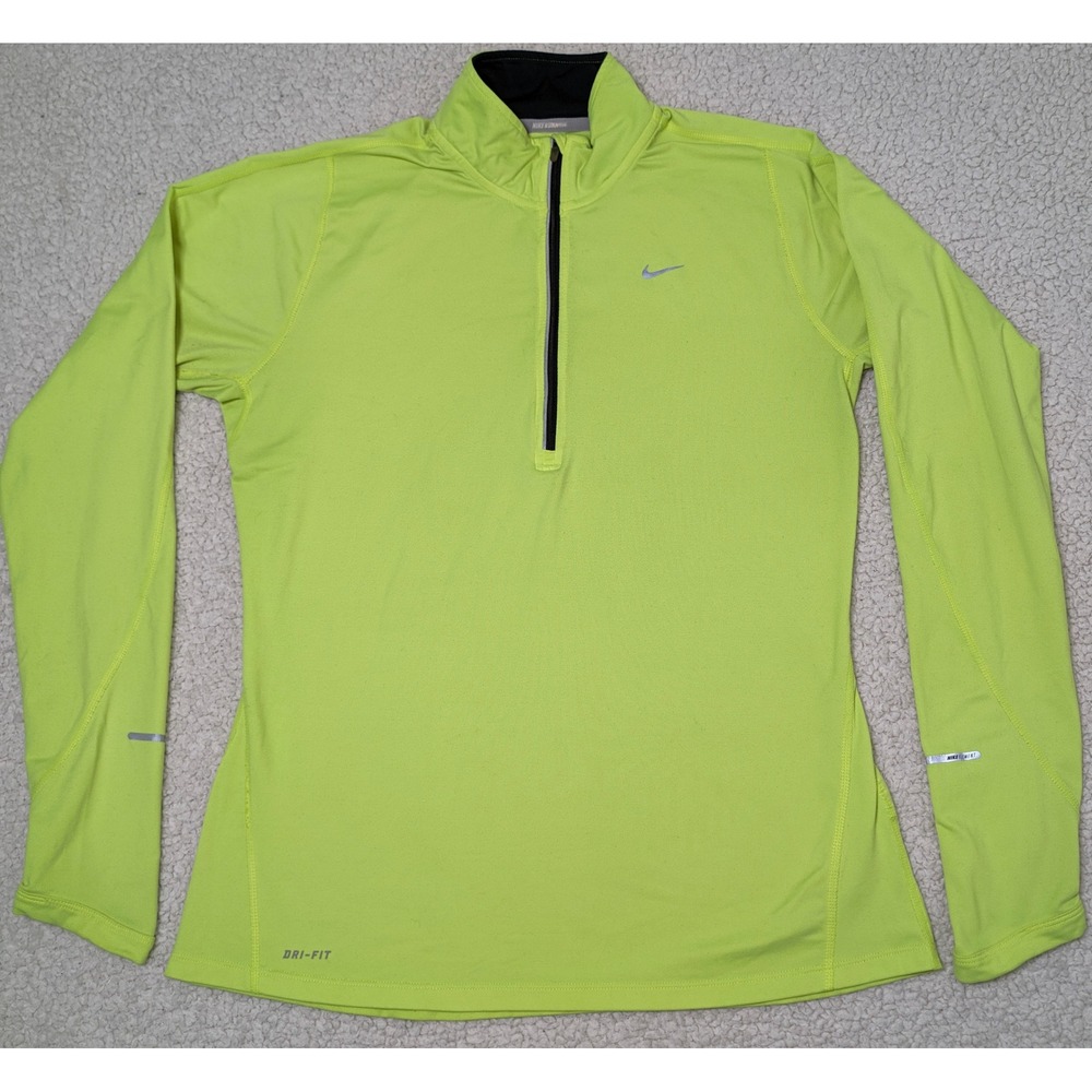 Nike Running Element Men M Half Zip Pullover Volt Neon Yellow Dri-FIT Thumbholes